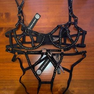 Victoria’s Secret Black Swarovski Crystal Cage Balconette Bra & Crotchless Panty